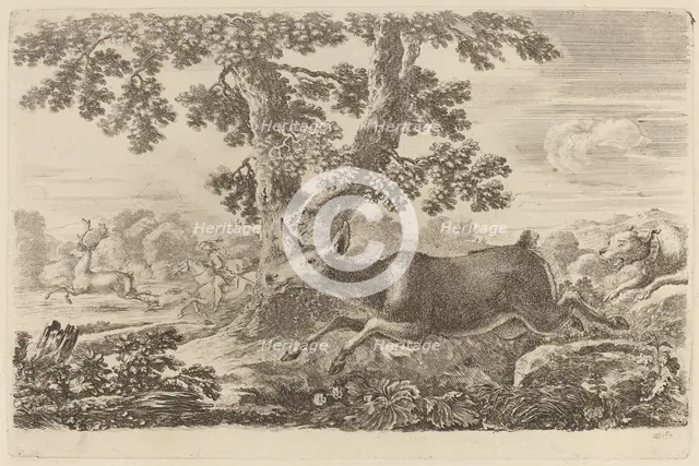 Deer Chased by a Dog to the Right. Creator: Stefano della Bella.