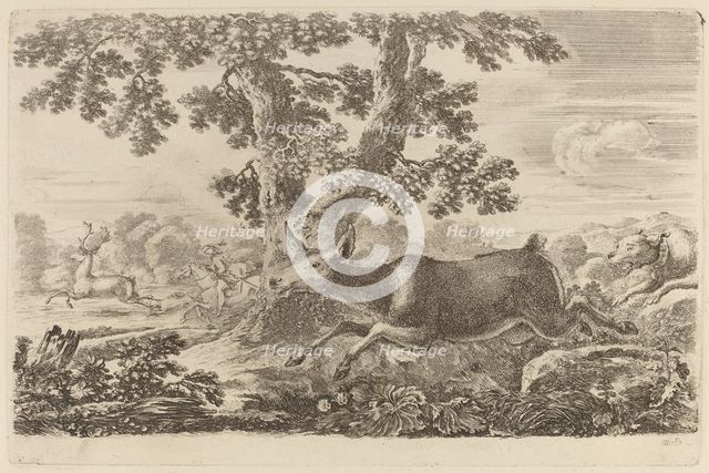Deer Chased by a Dog to the Right. Creator: Stefano della Bella.