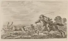 Deer Chased by Two Cavaliers. Creator: Stefano della Bella