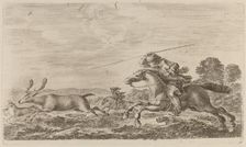Deer Chased by Two Cavaliers. Creator: Stefano della Bella