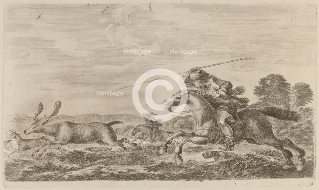 Deer Chased by Two Cavaliers. Creator: Stefano della Bella.