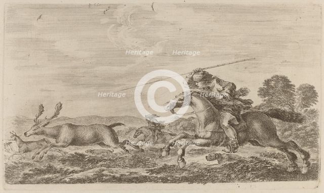 Deer Chased by Two Cavaliers. Creator: Stefano della Bella.