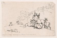 Deer (from Plate 3, Outlines of Figures, Landscapes and Cattle...for the Use of Le..., June 1, 1790. Creator: Thomas Rowlandson