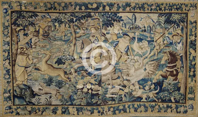 Deer Hunt and An Ostrich Hunt. Tapestry, 17th century. Creator: Anonymous master.