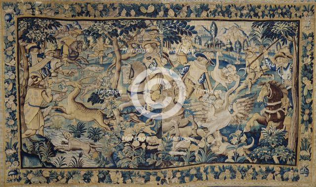 Deer Hunt and An Ostrich Hunt. Tapestry, 17th century. Creator: Anonymous master.