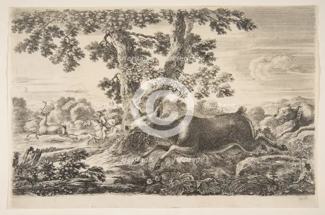 Deer hunt, from 'Animal hunts' (Chasses à différents animaux), ca. 1654. Creator: Stefano della Bella.