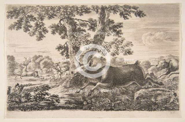 Deer hunt, from 'Animal hunts' (Chasses à différents animaux), ca. 1654. Creator: Stefano della Bella.