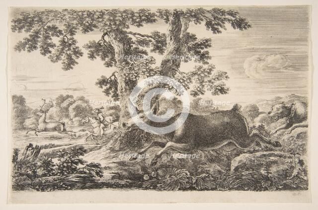 Deer hunt, from 'Animal hunts' (Chasses à différents animaux), ca. 1654. Creator: Stefano della Bella.