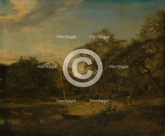 Deer Hunt in a Swampy Forest Landscape, 1665. Creator: Adriaen van de Velde.