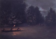 Deer Hunting by Torchlight in Bark Canoes, 1846-1848. Creator: George Catlin