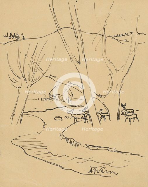 Deer in the forest, 1920-1929. Creator: Arnold Peter Weisz-Kubincan.