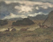 Deer in Landscape, 1810-75. Creator: Antoine-Louis Barye