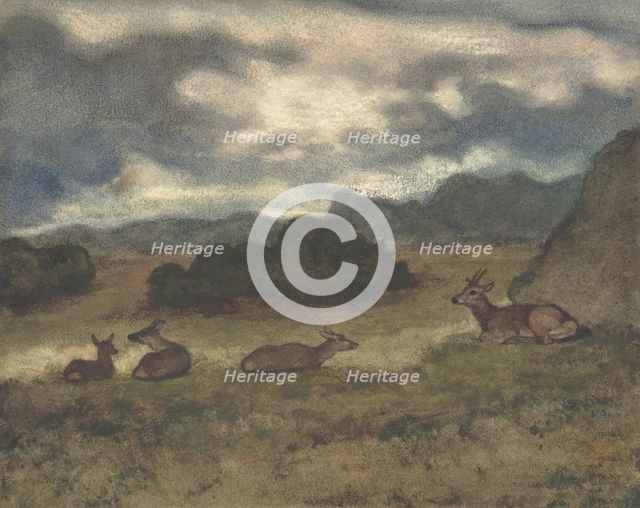 Deer in Landscape, 1810-75. Creator: Antoine-Louis Barye.