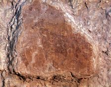 Deer marching, drawn in red with spot colors. Levantine Art, from the Canyon of Calapata in Creta…