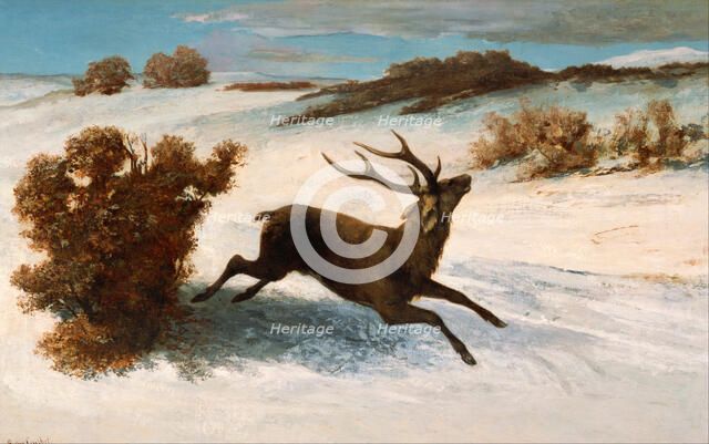 Deer Running in the Snow. Artist: Courbet, Gustave (1819-1877)