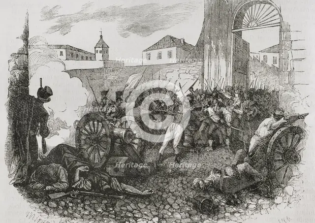 Defence of Monteleon artillery park  during the Dos de Mayo Uprising, Madrid, Spain, 1808 (1853).  Creator: Miranda.