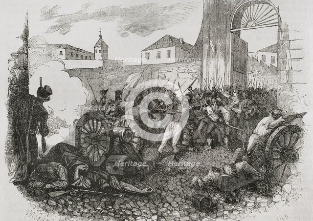 Defence of Monteleon artillery park  during the Dos de Mayo Uprising, Madrid, Spain, 1808 (1853).  Creator: Miranda.