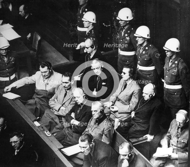 Defendants in the dock at the Nuremberg trials, 1945.