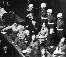 Defendants in the dock at the Nuremberg trials, 1945