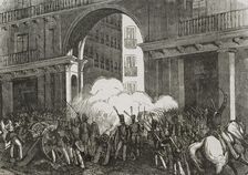 Defense of the Plaza Mayor, Madrid, Spain on July 7, 1822, (1853). Creators: Bernardo Rico, Miranda