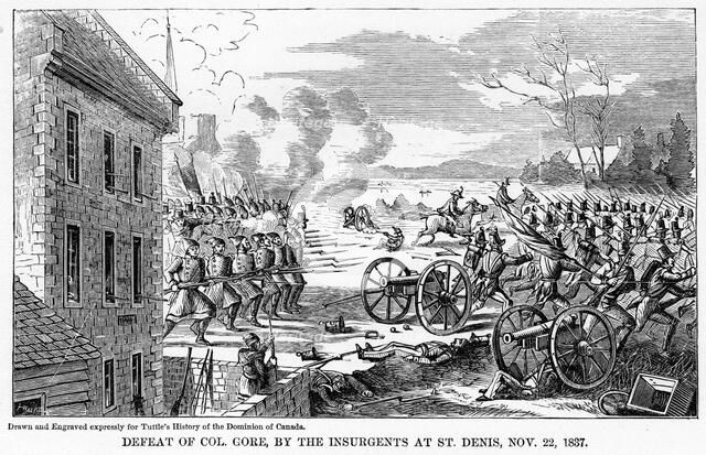 'Defeat of Colonel Gore, by the Insurgents at St Denis, 22 November 1837', (1877). Artist: Unknown