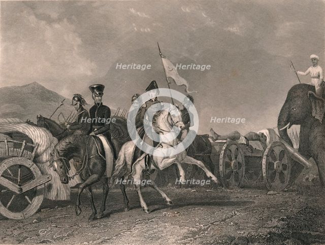 'Defeat and Death of Dhoondiah at Conaghull', 1800, (early-mid 19th century).  Creator: J Rogers.