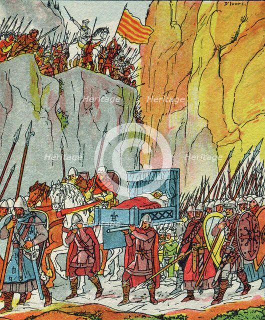 Defeat and retreat of the French troops of Philip II of Burgundy 'the Daring' in the Coll de Pani…