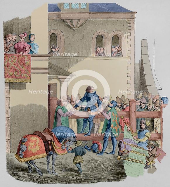 Degradation of a knight, 1877. After a woodcut attributed to Jost Amman in 1565.  Creator: Unknown.
