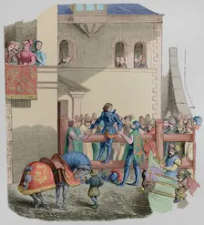 Degradation of a knight, 1877. After a woodcut attributed to Jost Amman in 1565. Creator: Unknown