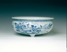 Dehua blue and white tripod bowl, China, mid-late 17th century. Creator: Unknown