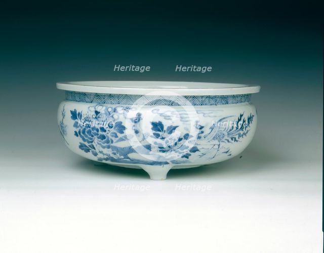Dehua blue and white tripod bowl, China, mid-late 17th century. Creator: Unknown.