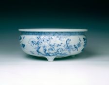 Dehua blue and white tripod bowl, China, mid-late 17th century. Creator: Unknown