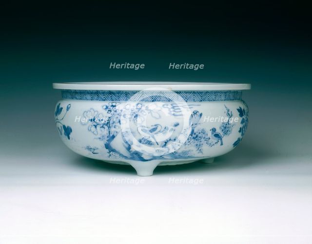 Dehua blue and white tripod bowl, China, mid-late 17th century. Creator: Unknown.