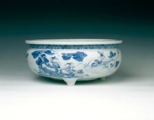 Dehua blue and white tripod bowl, China, mid-late 17th century. Creator: Unknown