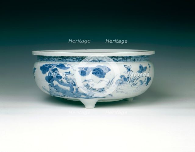 Dehua blue and white tripod bowl, China, mid-late 17th century. Creator: Unknown.