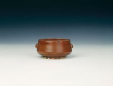 Dehua incense burner with rust-red glaze, late Ming dynasty, China, early 17th century. Creator: Unknown