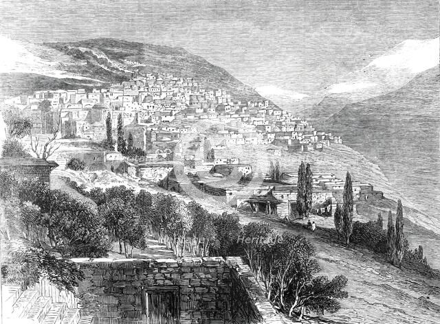 Deir-el-Kamr, on the southern side of Mount Lebanon, lately destroyed by the Druses, 1860. Creator: Unknown.