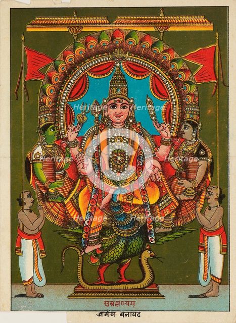 Deity sitting on a peacock, late 19th - early 20th century. Artist: Unknown.