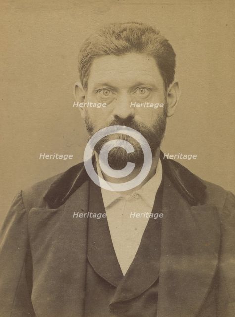 Delabie. Georges. 43 ans, né le 30/10/50 à Ganaches (Somme). Mécanicien. Anarchiste. 2/7/94., 1894. Creator: Alphonse Bertillon.