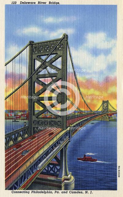 Delaware River Bridge connecting Pennsylvania and New Jersey, USA, 1937. Artist: Unknown