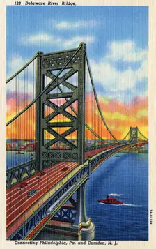 Delaware River Bridge connecting Pennsylvania and New Jersey, USA, 1937