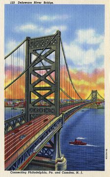 Delaware River Bridge connecting Pennsylvania and New Jersey, USA, 1937