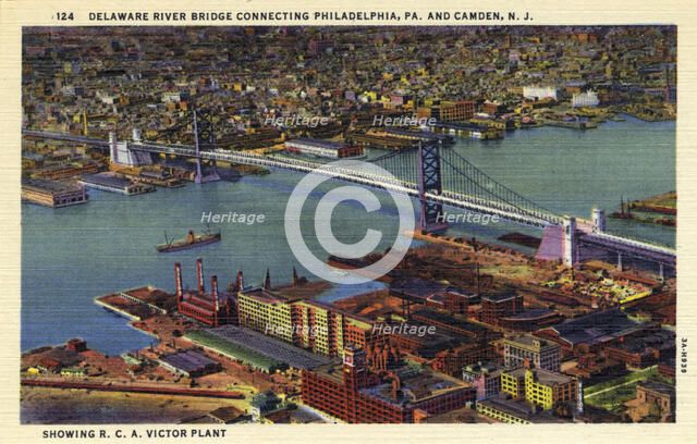 Delaware River Bridge connecting Pennsylvania and New Jersey, USA, 1933. Artist: Unknown