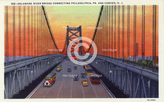 Delaware River Bridge connecting Pennsylvania and New Jersey, USA, 1933. Artist: Unknown