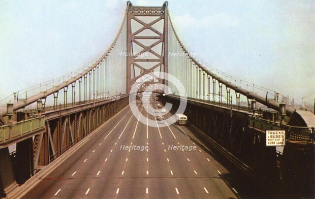 Delaware River Bridge connecting Pennsylvania and New Jersey, USA, 1953. Artist: Unknown