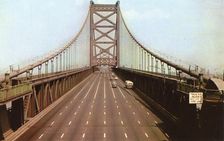 Delaware River Bridge connecting Pennsylvania and New Jersey, USA, 1953