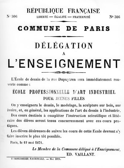 Delegation a L'Enseignement, from French Political posters of the Paris Commune,  May 1871. Artist: Unknown