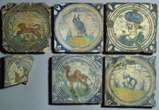 Delftware floor tiles, early 17th century. Creator: Unknown