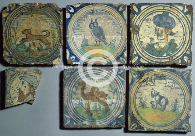 Delftware floor tiles, early 17th century. Creator: Unknown.