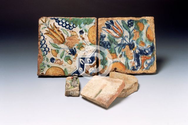 Delftware tiles, late 16th-early 17th century. Creator: Unknown.